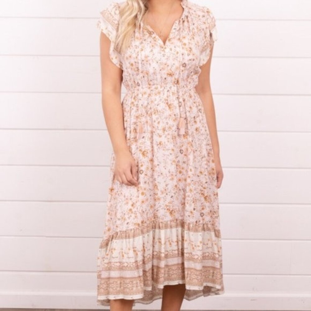 Lovestitch Byron Bay Floral Maxi Dress Neutral Size Small